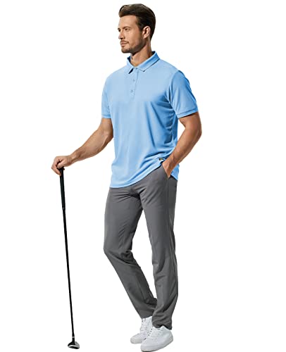Mier Polo Shirts For Men Short Sleeve Quick Dry Polyester Collared Shirts Casual Golf Shirts, Moisture-Wicking, Light Blue, L #TOP3