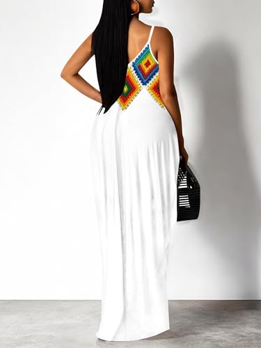Image of Women's Summer Maxi Dress Spaghetti Strap Floral Boho Beach Long Sundress with Pockets