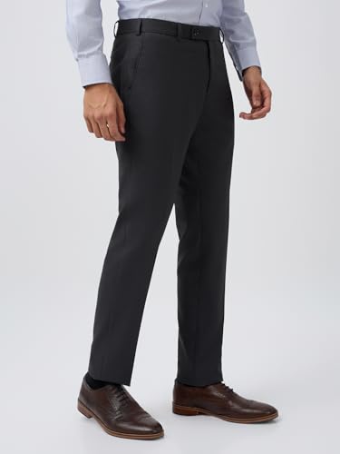 Image of Raymond Men Slim Fit Checks Pattern Poly Viscose Blend Flat Front Formal Trouser Grey