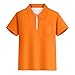 Kids Boys Quarter Zip Pique Shirts Short Sleeve Collared School Uniform Shirt Performance Tops with Chest Pocket Orange