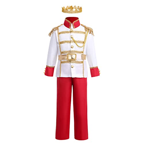 IDOPIP Disfraz de príncipe encantador para niños, disfraz medieval de príncipe real para Halloween, carnaval, Navidad, fiesta de cumpleaños, cosplay, disfraces de príncipe con accesorios, rojo 03,