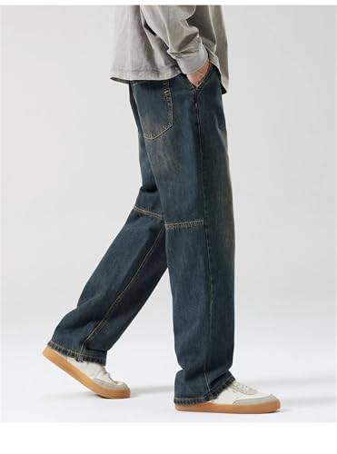 Men Vintage Jeans with Pockets Denim Trousers Straight Loose Street Splicing Casual Pants3