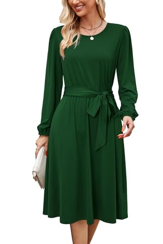 Image of Newshows Womens Long Sleeve Casual Dresses 2025 Business Work Teacher Fall Church Belted A Line Flowy Midi Dress