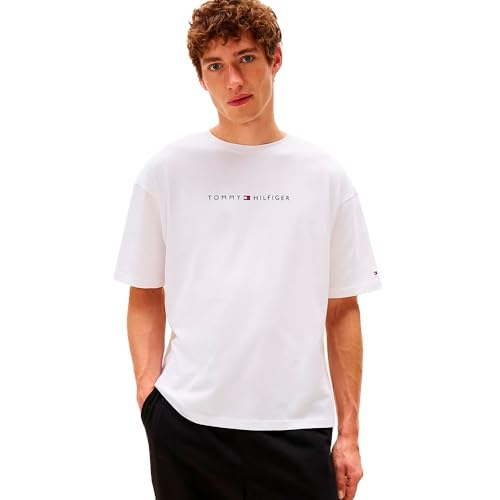 Tommy Hilfiger Camiseta de Manga Corta Hombre Logo con Cuello Redondo, Blanco (TH Optic White), M