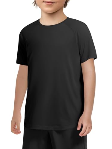 Haloumoning Boys Short Sleeve Athletic T-Shirts Kids Basic Quick Dry Lightweight Performance Tees 5-14 Years