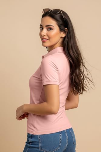 Image of JUNEBERRY Pure Cotton Regular Fit Plain Solid Classic Polo Collar Half Sleeve T-Shirt for Women (Colors: Olive, Maroon, Navy, Black, Green & Orange)
