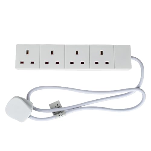 STATUS Multi Plug Extension | 4 Socket Extension Cable | 1m Extension Lead | S4W1MS12 White