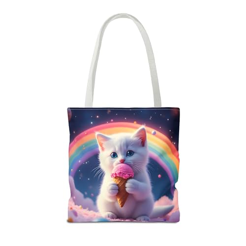 Cat Tote Bag- Rainbow Kitten Beach Bag for Girls, Pretty Cute Colorful Reusable Shopping Bags, Fun Kids Travel Totes2
