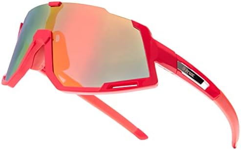 PTSOC Polarized Sports Sunglasses Cycling Glasses for Men Women Running Skating Fishing Golf Baseball Tr90 Red Frame Pink Lens