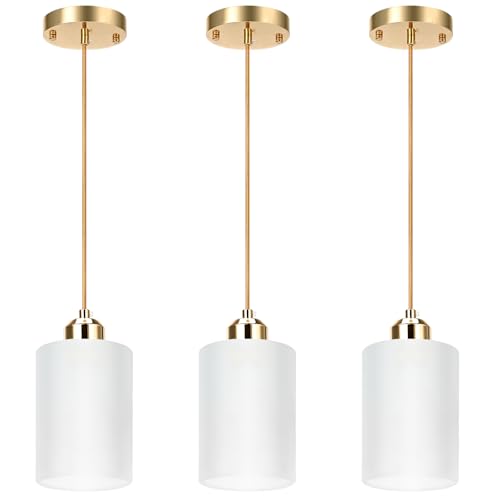 KRETAELY 3 Pack Pendant Lights Kitchen Island, Gold Pendant Light Over Island, Modern Glass Island Lights for Kitchen,Adjustable Length, Perfect for Dining Room and Home Decor