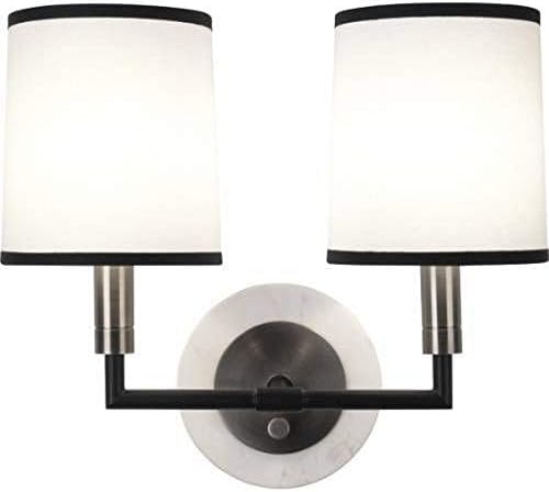 Robert Abbey D2137 Sconces with Ascot White Fabric Shades, Blackened Antique Nickel/Matte Black Accents Finish