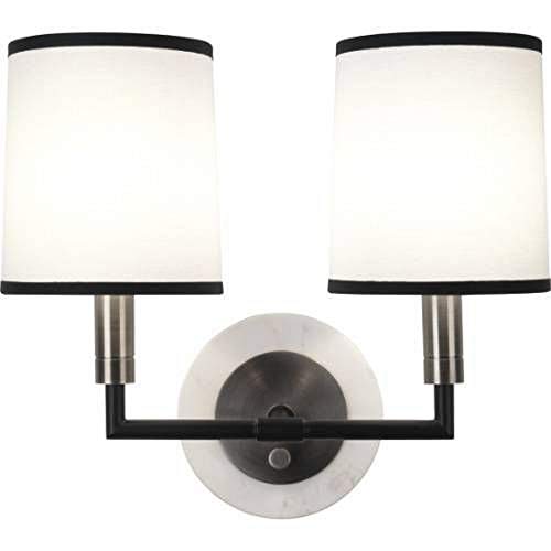 Robert Abbey D2137 Sconces with Ascot White Fabric Shades, Blackened Antique Nickel/Matte Black Accents Finish