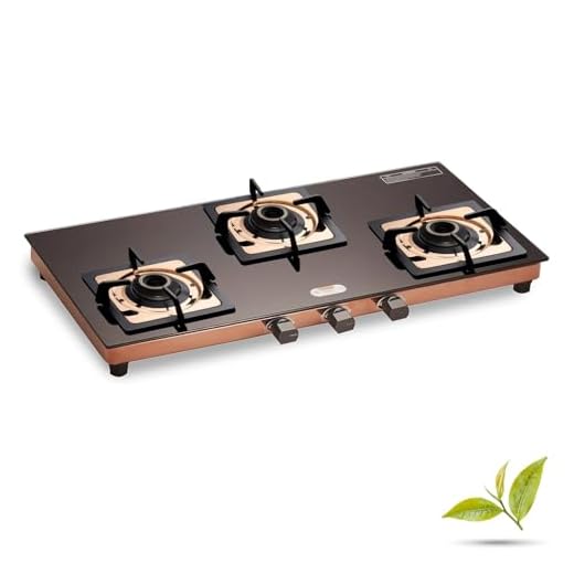 Urban Chef Gas Stove 3 Burners Glass Top | ISI Certified 3 Burner Stoves | Home & Kitchen Gas Chulha LPG & PNG Compatible | Brass Burner Manual Ignition Cooktops | Gas Stove, 360° Nozzle-Rose Gold PVD