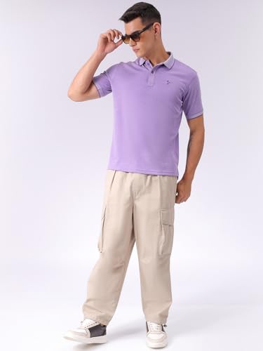 Image of The Indian Garage Co Men Regular Fit Textured Polo Neck Half Sleeves Tshirt