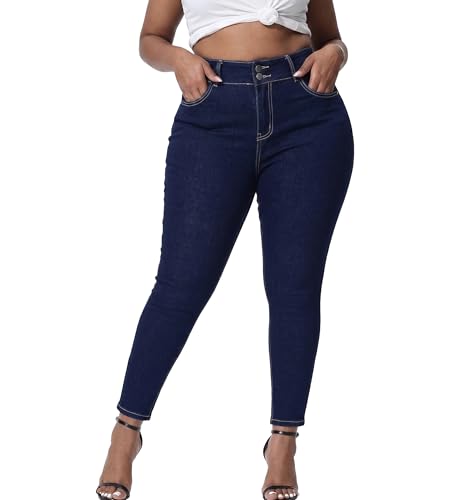 High Waisted Stretchy Classic Ankle Jean Dark Blue 18w
