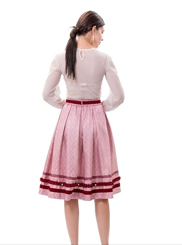 Kelliar Trachtenrock Damen,Dirndl Damen,Trachtenröcke Knielang Dirndl Rot Unterröcke Vintage Elegent Dirndlrock Knielang Rot Trachten Röcke 65CM Röcke für Oktoberfest, Größe 38