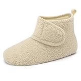 L-RUN Women's Fuzzy House Slippers, Cozy Indoor Footwear, Fleece-Lined Home Slippers Beige Women:8-9, Men:6.5-7.5 M US