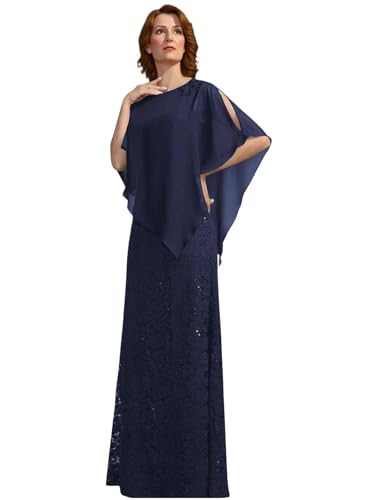 Women's Mother of The Bride Dresses for Wedding Sequin Laces Beaded Capelet Chiffon Long Formal Evening Party Gowns