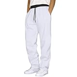 FQZWONG Mens Baggy Sweatpants Casual Drawstring Elastic Waist Pants Loose Open Bottom Joggers Gym Workout Jogger Trousers（White,Large