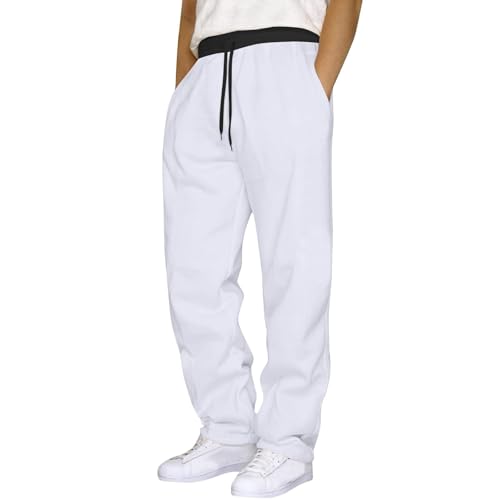 FQZWONG Mens Baggy Sweatpants Casual Drawstring Elastic Waist Pants Loose Open Bottom Joggers Gym Workout Jogger Trousers（White,Large