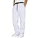 FQZWONG Mens Baggy Sweatpants Casual Drawstring Elastic Waist Pants Loose Open Bottom Joggers Gym Workout Jogger Trousers（White,Large