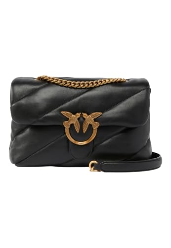 Pinko - LOVE CLASSIC PUFF CL SHEEP NAP, Bolso de mano Mujer, Z99Q_NERO-ANTIQUE GOLD,
