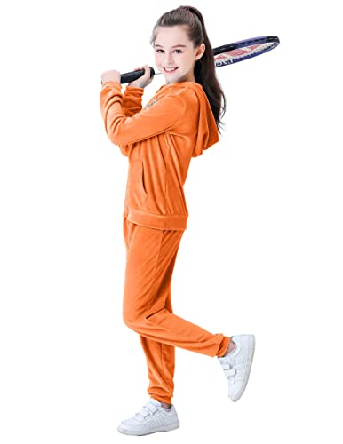 V.&Grin Girls Tracksuit 2 Piece Outfit Velour Zip Up Hooded Sweatshirt And Athletic Sweatpants Clothes Kids Jogger Set #TOP1