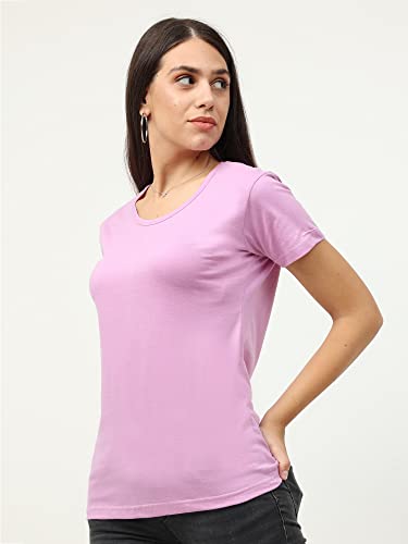 Image of FLEXIMAA Women's Cotton Plain Round Neck Half Sleeve T-Shirt