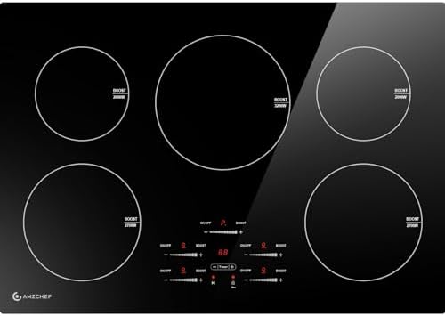 AMZCHEF 30 Inch 10600W Induction Cooktop With 5 BOOST Burners, 9 Levels Electric, Built-in Control by Slide Touchscreen, Child Safety Lock, Independent Timer, No Plug, 240V - Thumbnail 3