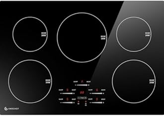 AMZCHEF 30 Inch 10600W Induction Cooktop With 5 BOOST Burners, 9 Levels Electric, Built-in Control by Slide Touchscreen, Child Safety Lock, Independent Timer, No Plug, 240V