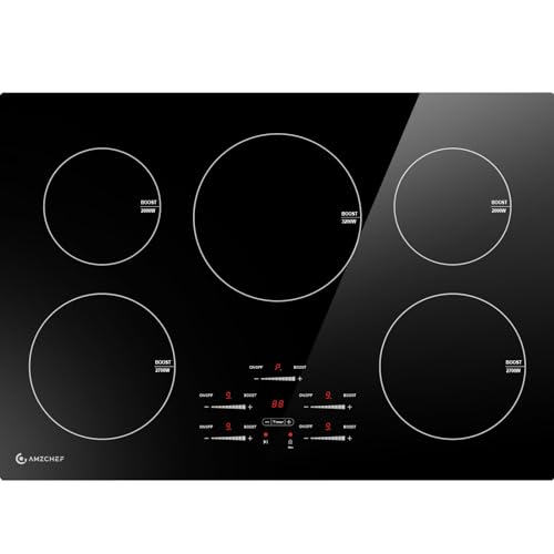 Comparison: Flat Top Stove 9 AMZCHEF 30 Inch 10600W Induction Cooktop With 5 BOOST Burners, 9 Levels Electric, Built-in Control by Slide Touchscreen, Child Safety Lock, Independent Timer, No Plug, 240V