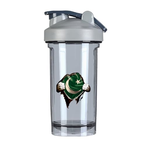 Vintage Torn Broken Pakistan Pakistani Flag 18 Ounce Shaker Bottle Drink Mixer Leak-proof Pre Workout Protein Shakes Meal Replacement Shakes Bottles 500ML/18 Oz Gray-1-1