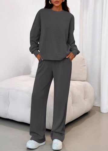 KIRUNDO Sweatsuits 2 Piece Outfit Matching Lounge Sweat Set(Dark Grey, M) - image 8