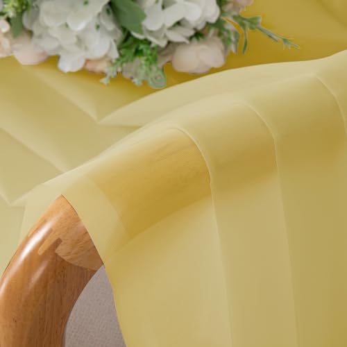 Image of Chyhomenyc Mustard Yellow Sheer Curtains 45 Inches Long, Light Filtering Window Sheer Curtain Panel Drapes, Elegant Rod Pocket Soft Voile for Bedroom Living Room, Each 42Wx45L Inches, 2 Panels