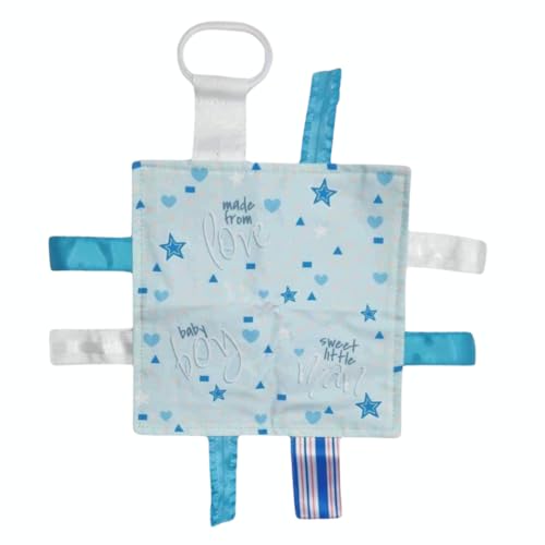 Image of Baby Jack & Co 8x8 inch Learning Lovey Gender Reveal Baby Newborn Boy Blue Tag Stroller Toy for Babies - Crinkle Toys for Developing Five Senses BPA Free Clip