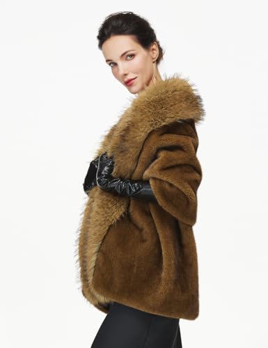 Women Faux Fur Shawl Wrap with Faux Fox Fur Trim Collar for Evening Dresses Wedding Party2