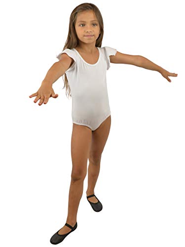 Vivian's Fashions Dancewear - Girls Ruffle Peplum Sleeves leotard (White, Large)