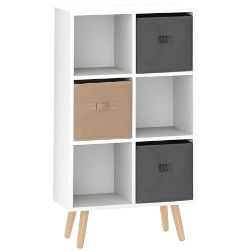 Image of HOMCOM Freestanding 6 Cube Storage Cabinet Unit w/ 3 Fabric Drawers Handles Home Office Organisation Shelves Furniture