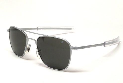 AO Eyewear American Optical AO Original Pilot Aviator Sunglasses 57 mm Matte Chrome Bayonet True Color Gray Glass Lenses 30138