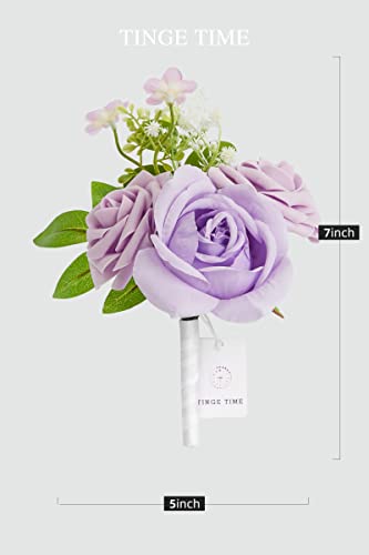 Tinge Time Mini Wedding Flowers Set Of 6 Small Bridesmaid Bouquets Table Decoration Flowers For Wedding Table Centerpieces Home Decor (Noble Purple) #TOP1