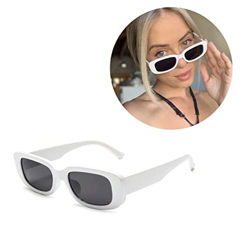 Óculos De Sol Hype Retrô Retangular Moda Branco Unissex Com Proteção UV400 Armação Polímero Super Re