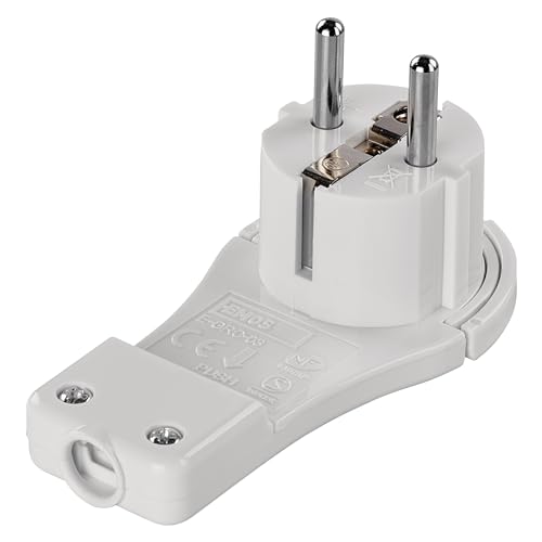 EMOS extraflacher Winkelstecker, Flacher Schutzkontaktstecker mit Lasche, Flachstecker/Schukostecker/Eurostecker mit Klappgriff, P0066-EMOS
