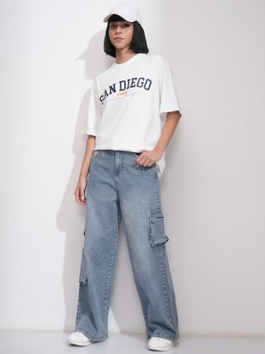 Image of Tokyo Talkies Women Cargo Jeans | Straight fit