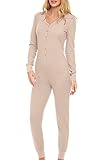 Alexander Del Rossa Women's Onesie Ribbed Waffle Knit Pajamas Set, Jumpsuit Romper for Adult Ivory M (A0885IVRMD)