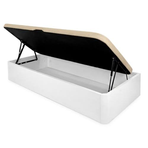 DUÉRMETE ONLINE - Canapé Abatible Lateral Blanco 105x190 cm, Gran Capacidad de Almacenaje, Estructura Súper Reforzada, Tapa 3D Transpirable, Incluye Subida a Domicilio