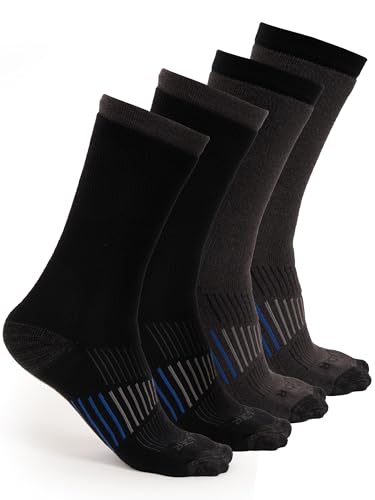 Men's Cushioned Moisture-Wicking Crew Socks (4-Pack) Mid-Weight Work Socks Moisture-Wicking, Arch Support, Fits Sizes 6-12