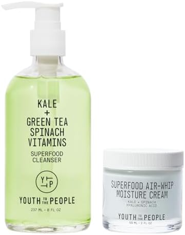 Daily Cleanse, Hydrate, Plump Skin Duo, 2-Pc Skincare Bundle Set, Superfood Kale + Green Tea Facial Cleanser (8oz) + Superfood Air Whip Hydrating Moisturizer (2oz), All Skin Types