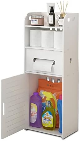Small Bathroom Storage Cabinet With Toilet Paper Holder Roller For Tight Space,Slim Corner Storage Cabinet With Door And Shelf For Entryway Living Room,Bathroom Shelf With Cabinet Free Standing