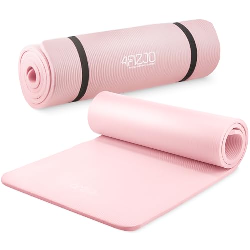 4FIZJO Fitnessmatte mit Tragegurt, Abm. 180x60 cm, Dicke 1 cm, NBR-Schaumstoff, Rutschfest, Komfort, In & Outdor, Pilatesmatte, Yoga Matte, Sportmatte, Gymnastikmatte, Trainingsmatte, Rosa