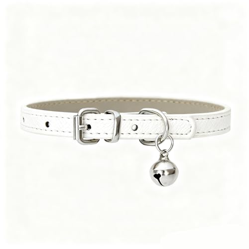 Collar de gato blanco con campana ajustable de piel para gatitos y cachorros talla XS 7